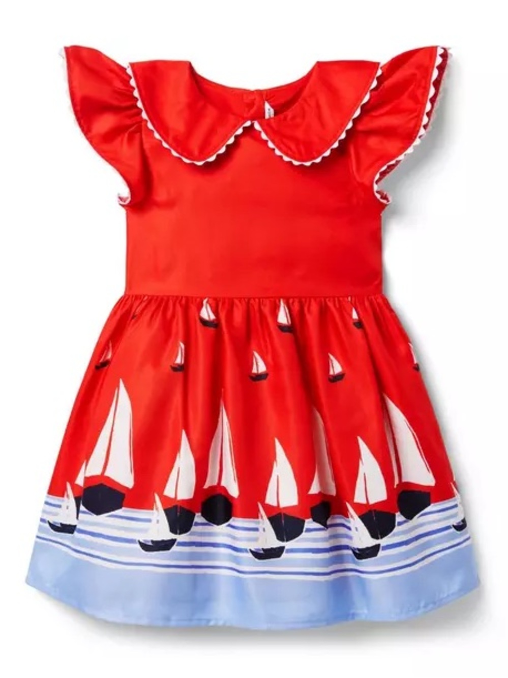 JANIE and JACK $69 Sailboat Collared Red Dress Nautical 3yo Boating Ric-Rac Trim